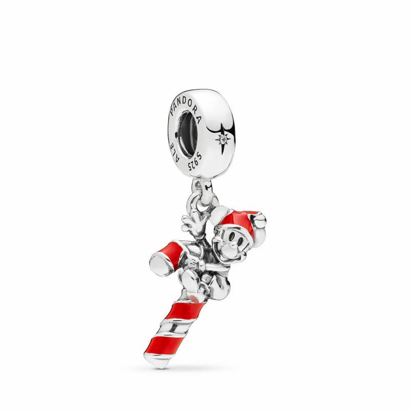 Pandora Disneyr Santa Mickey’s Candy Cane Dangle Charm - Sterling Silver/Enamel/Red/Cubic Zirconia -